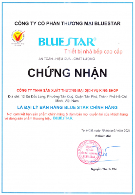 Chứng nhận King Shop là đại lý bán hàng chính hãng Bluestar